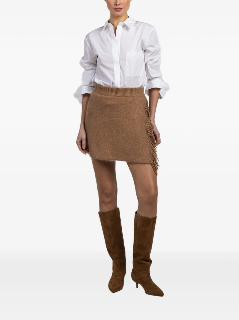 White + Warren fringe-detail knitted skirt - Bruin