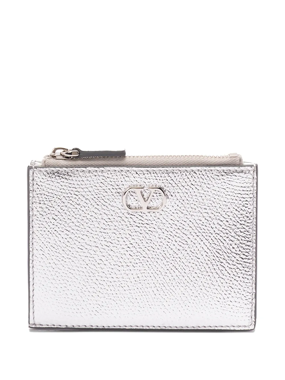 Valentino Zip Leather Wallet In Silver