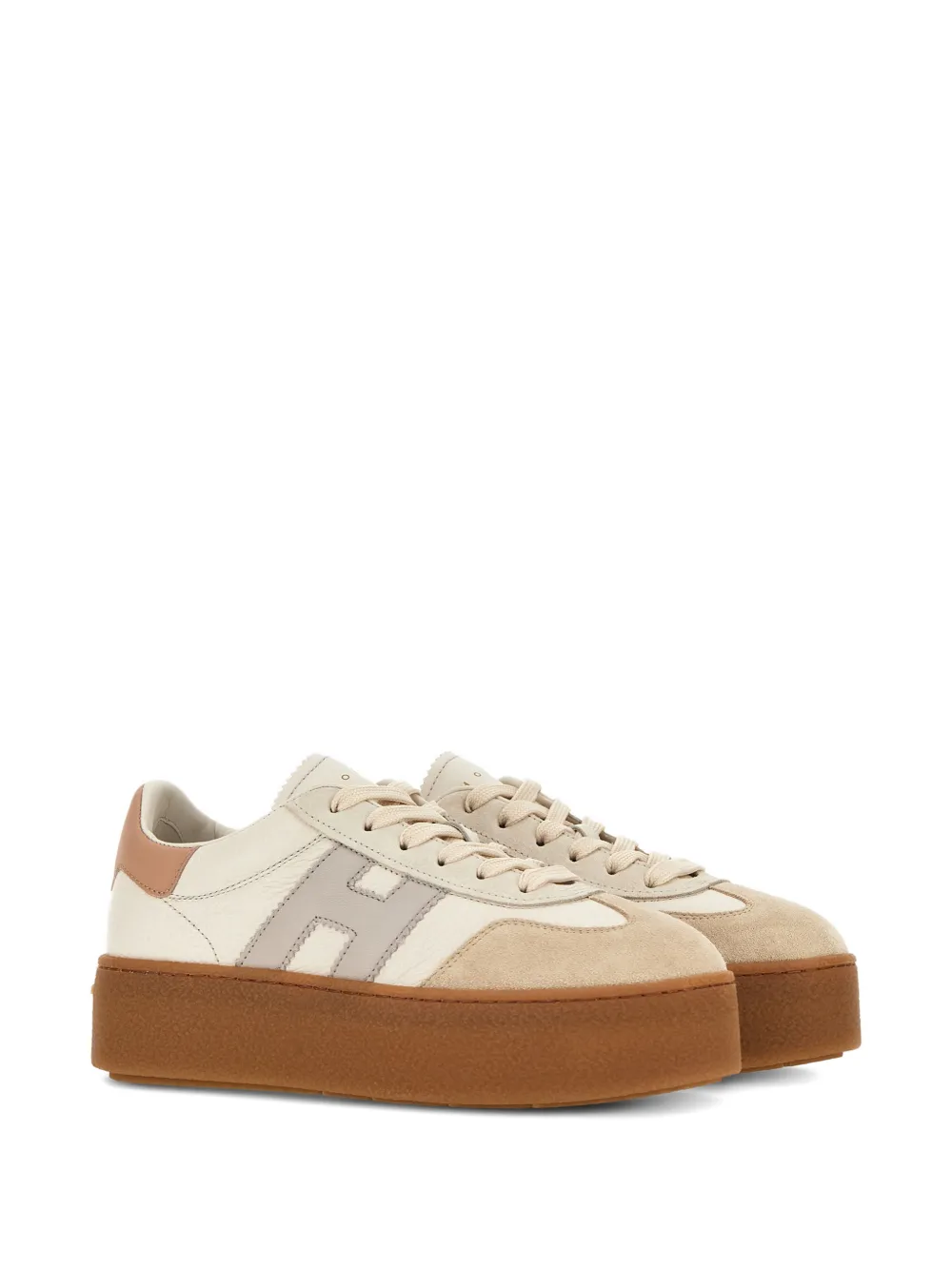 Hogan H698 Leather Platform Sneakers In Neutral