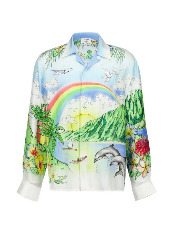 Mサイズ CASABLANCA 長袖アロハシャツ Casablanca Aloha ロングスリーブ シャツ | ホワイト | FARFETCH JP