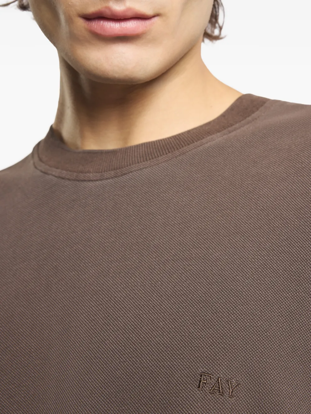 Fay Piquet T-shirt met ronde hals Bruin