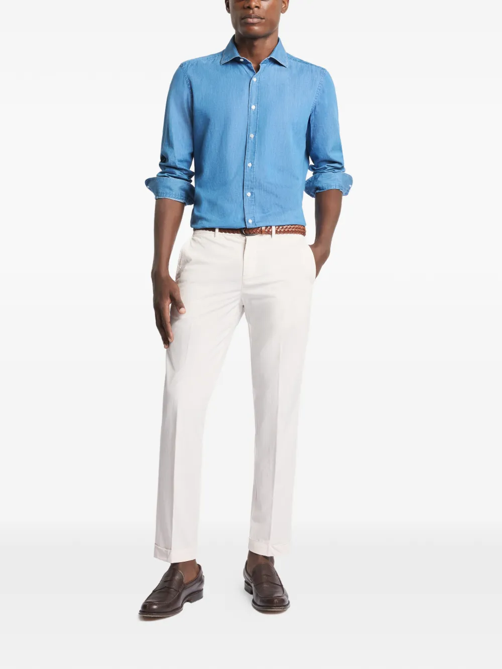 Fay Overhemd met Franse kraag - Blauw