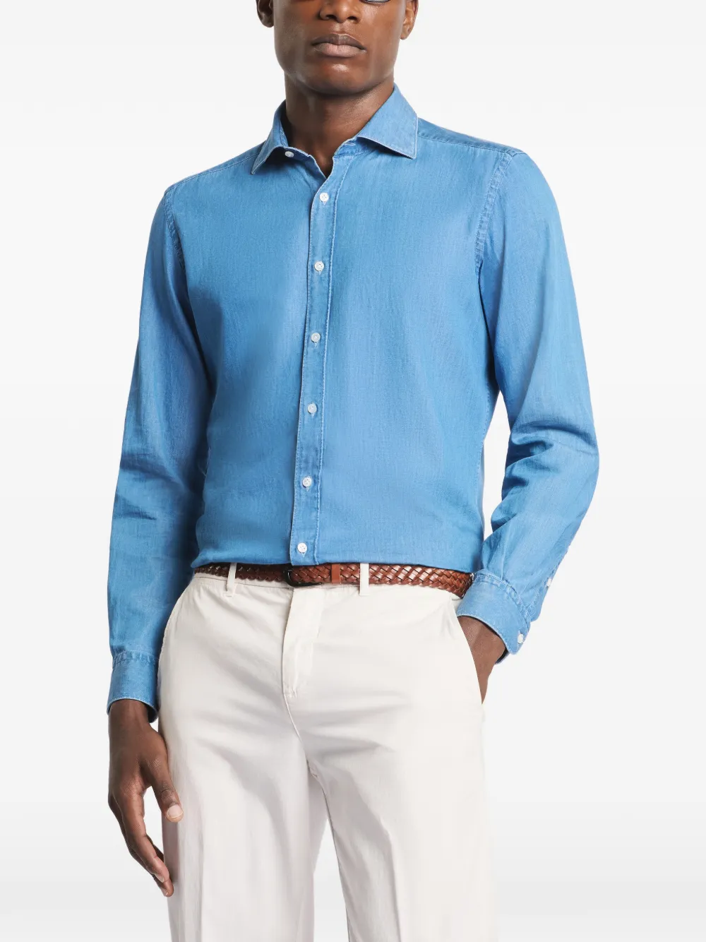 Fay Overhemd met Franse kraag Blauw