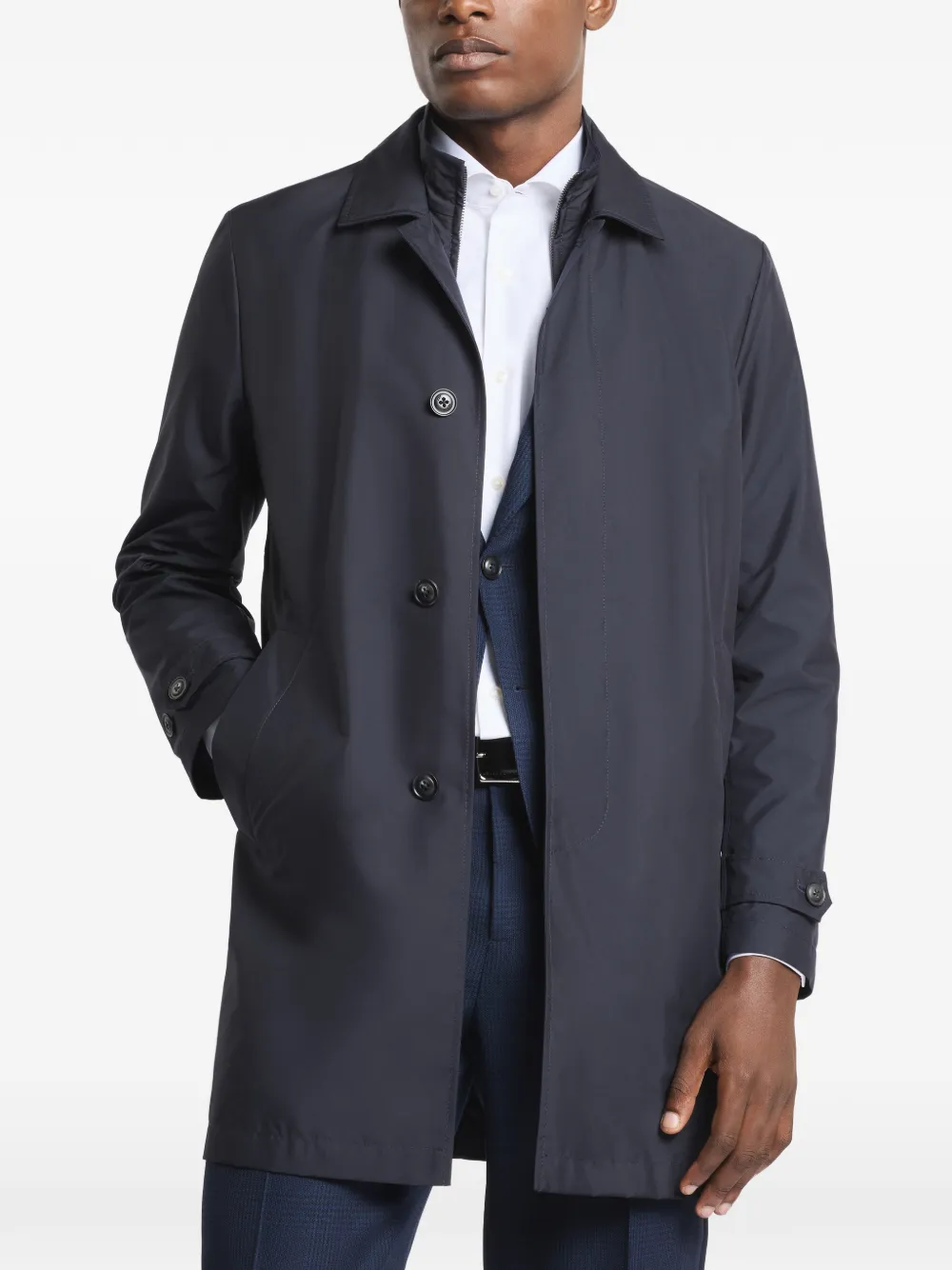  Fay Morning Button Single-breasted Coat - Blue 