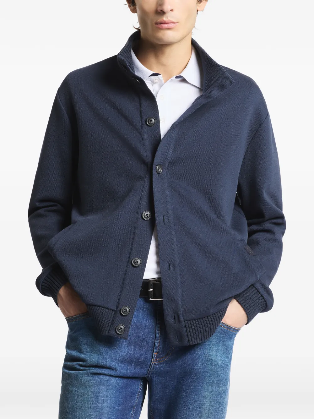 Fay Geribbeld vest met knoop Blauw