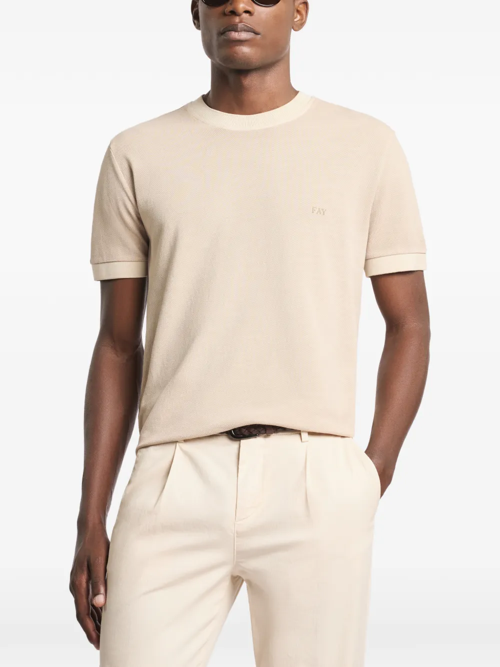  Fay Piquet Ribbed T-shirt - Neutrals 