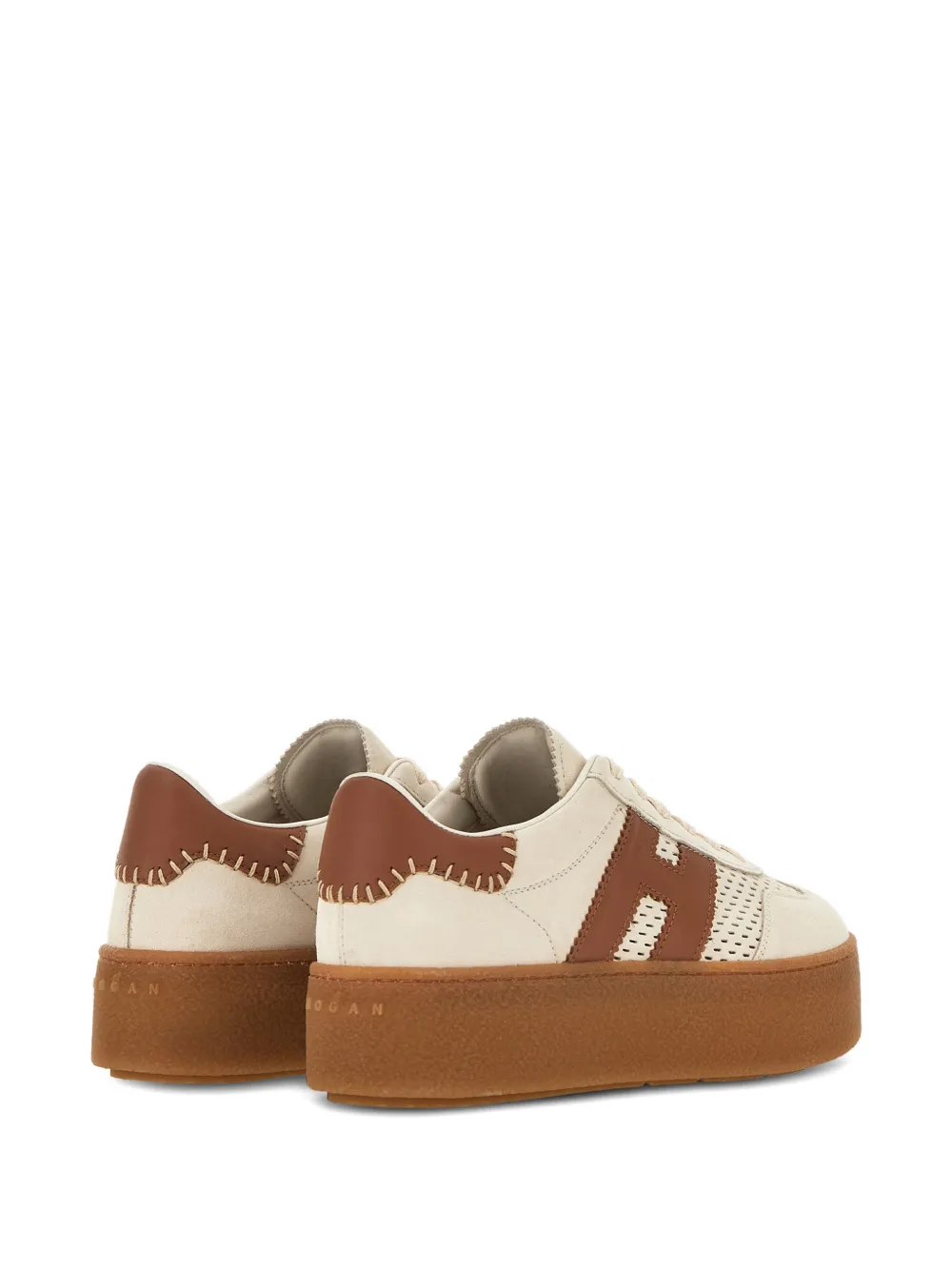 Hogan H698 sneakers met perforaties en plateauzool Beige