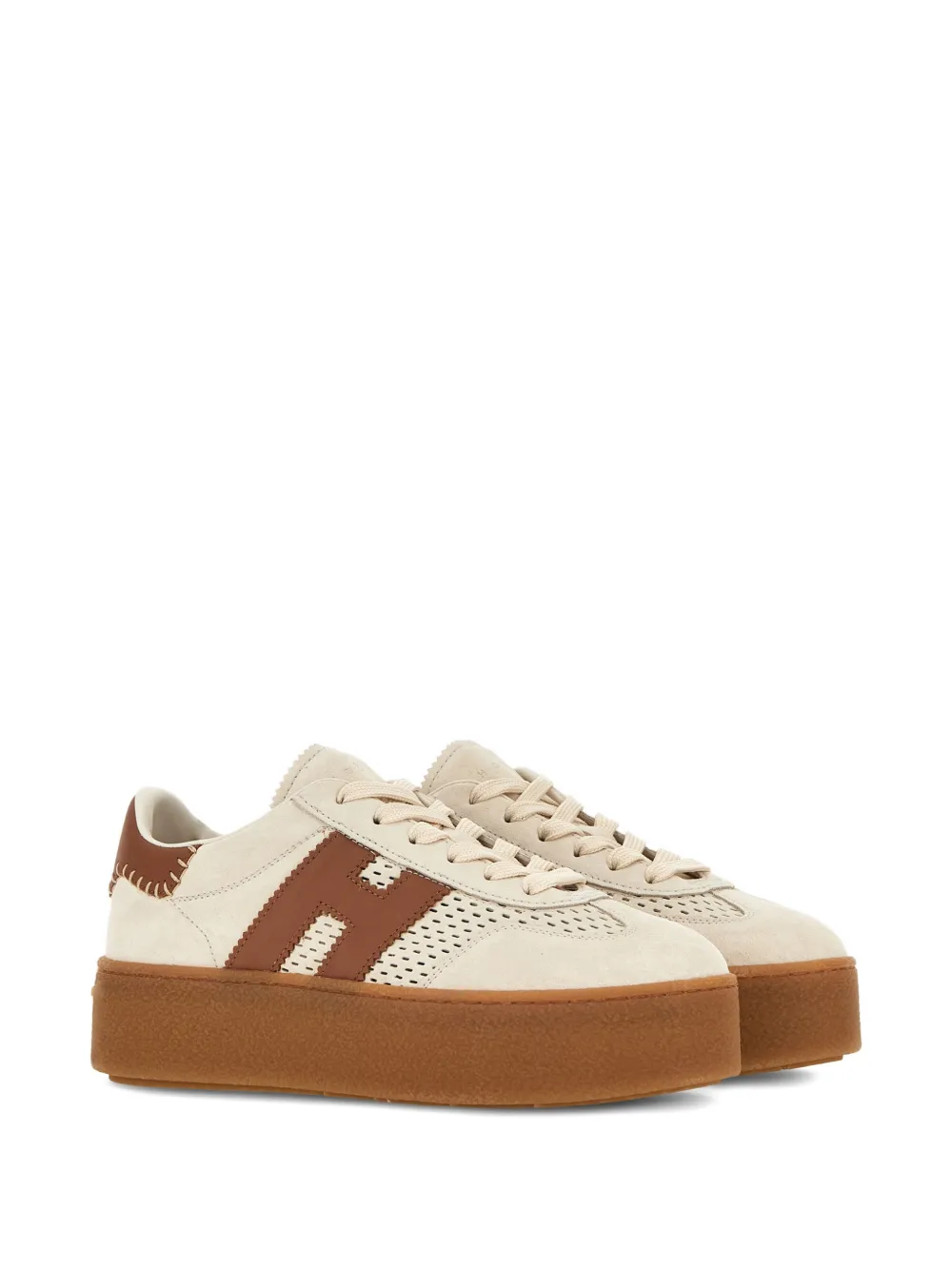Hogan H698 sneakers met perforaties en plateauzool Beige