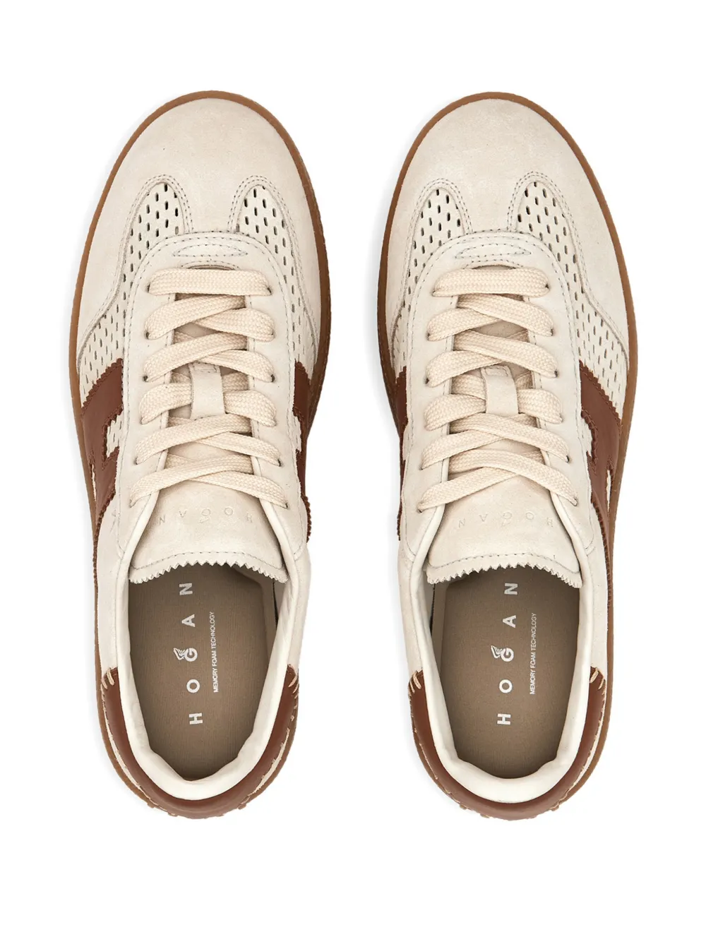 Hogan H698 sneakers met perforaties en plateauzool Beige