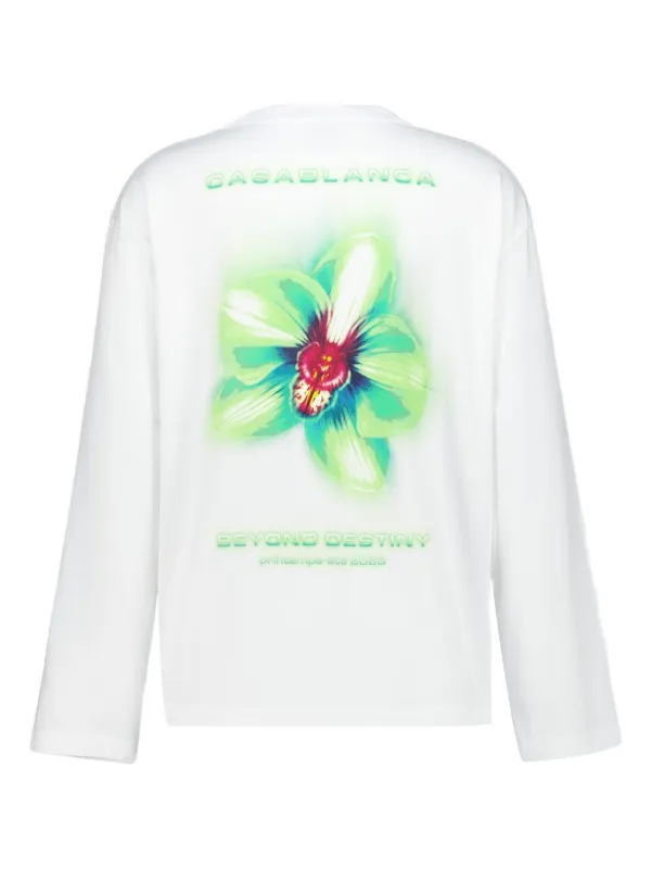Casablanca orchid-print long-sleeved T-shirt | White | FARFETCH