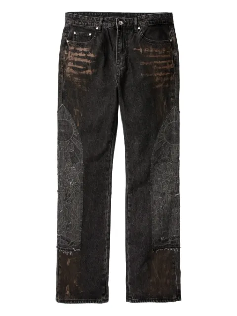 Who Decides War appliqué frayed jeans