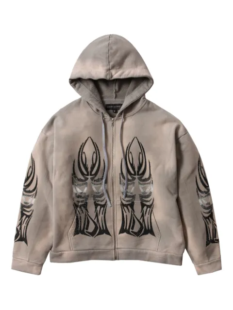 Who Decides War hoodie con cierre y detalles