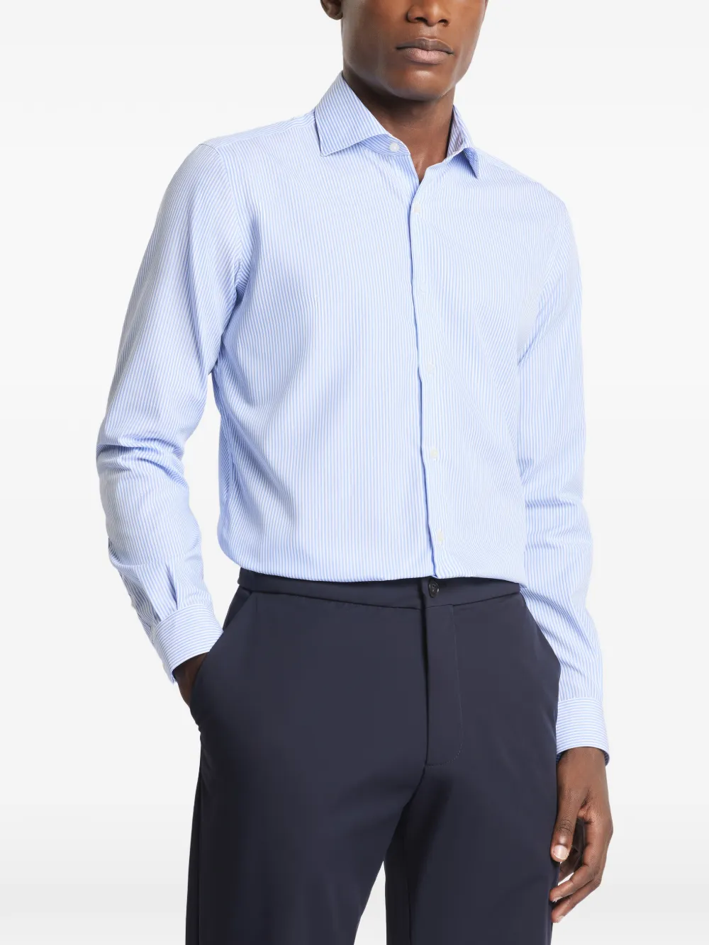 Striped-Pattern French-Collar Shirt