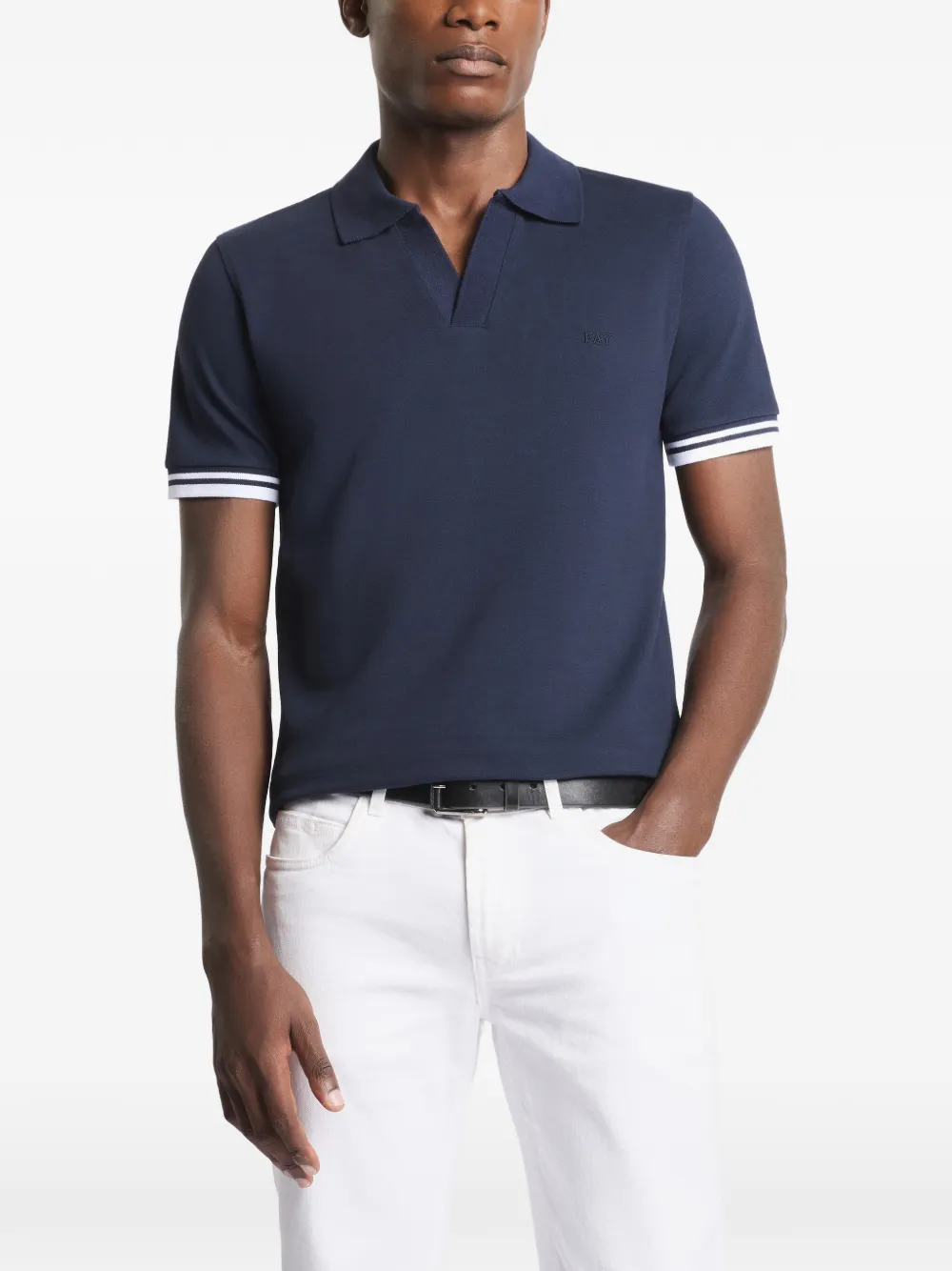 Fay Gestreept geplooid poloshirt met korte mouwen Blauw