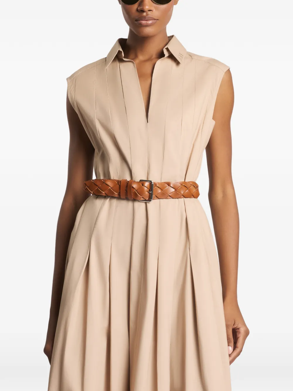 Fay Geplooide mouwloze midi-jurk Beige