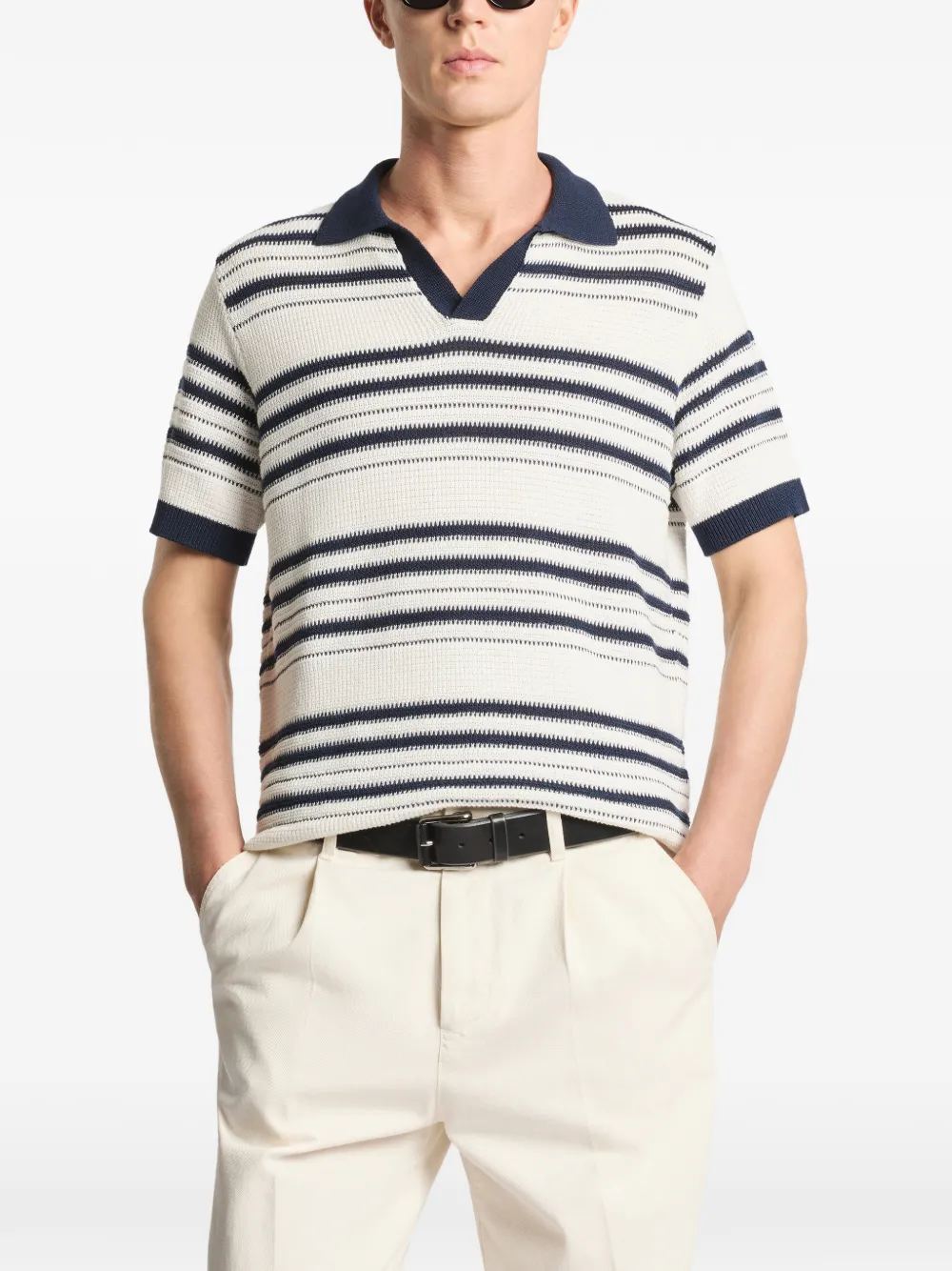  Fay Striped-pattern Short-sleeves Polo Shirt - Neutrals 