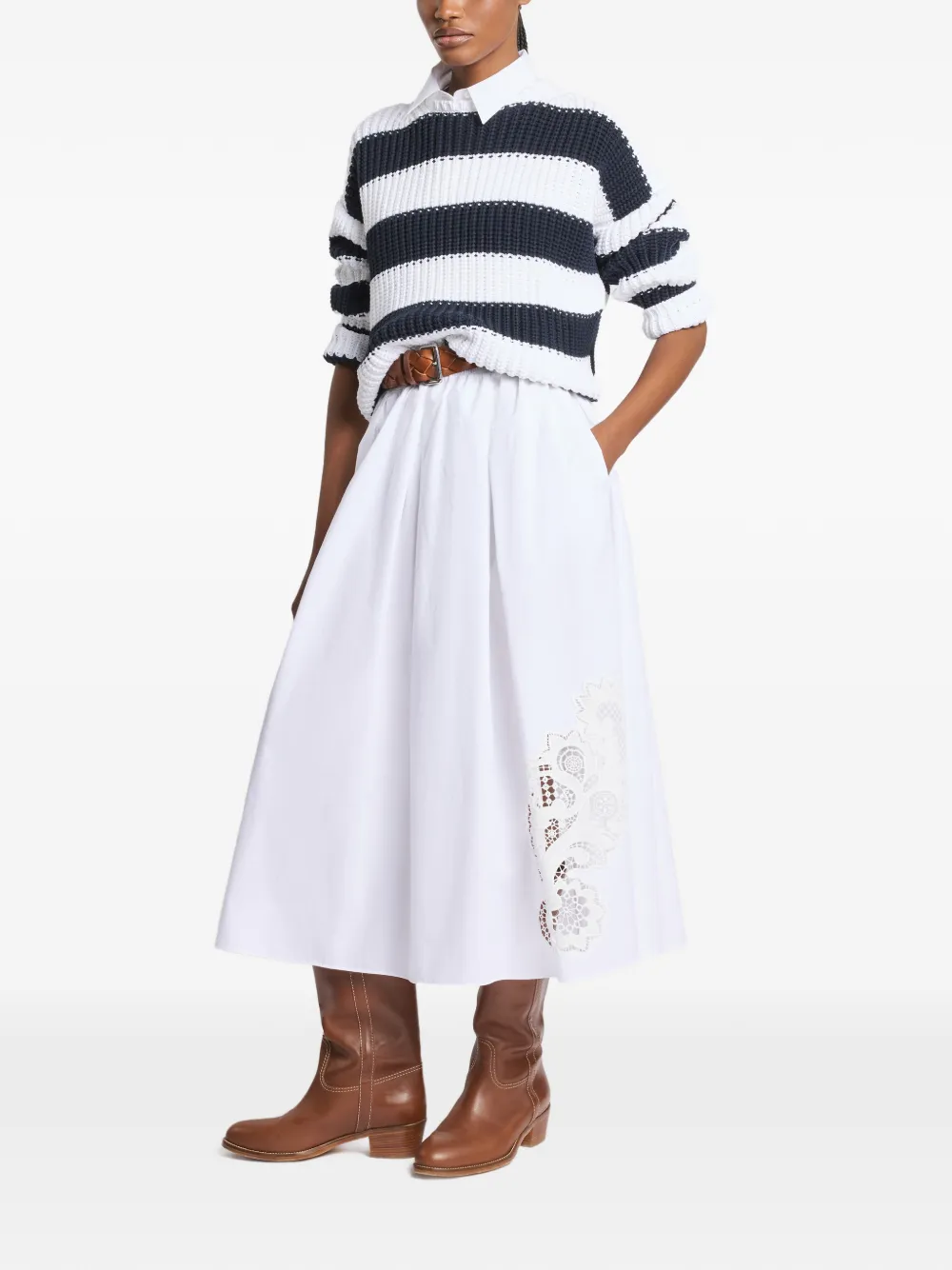  Fay Falda Midi Acampanada - Blanco 