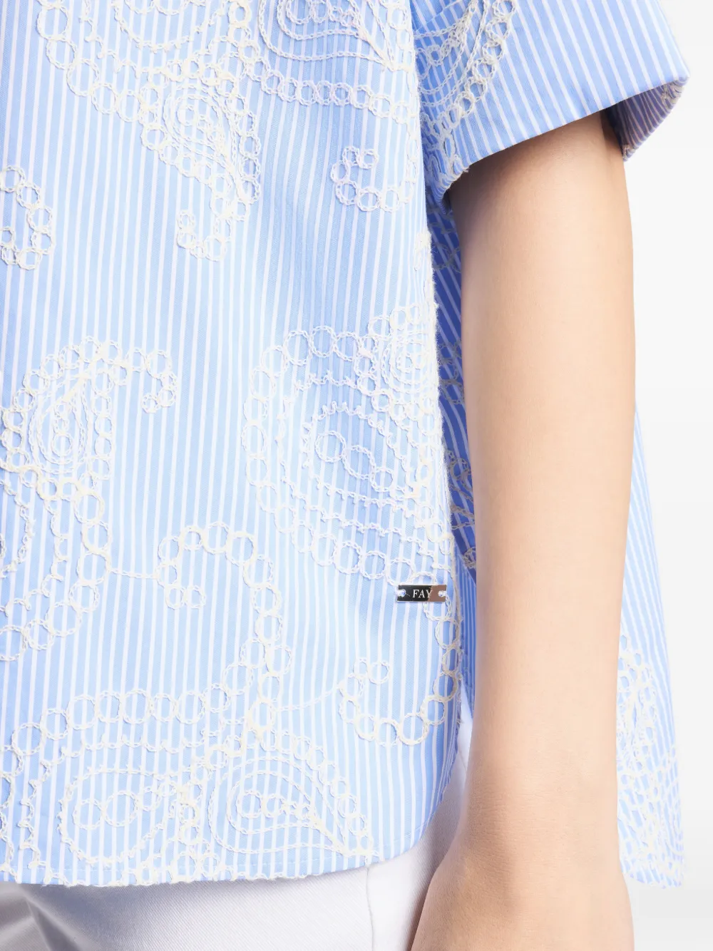 Fay Gestreept overhemd met borduurwerk Blauw