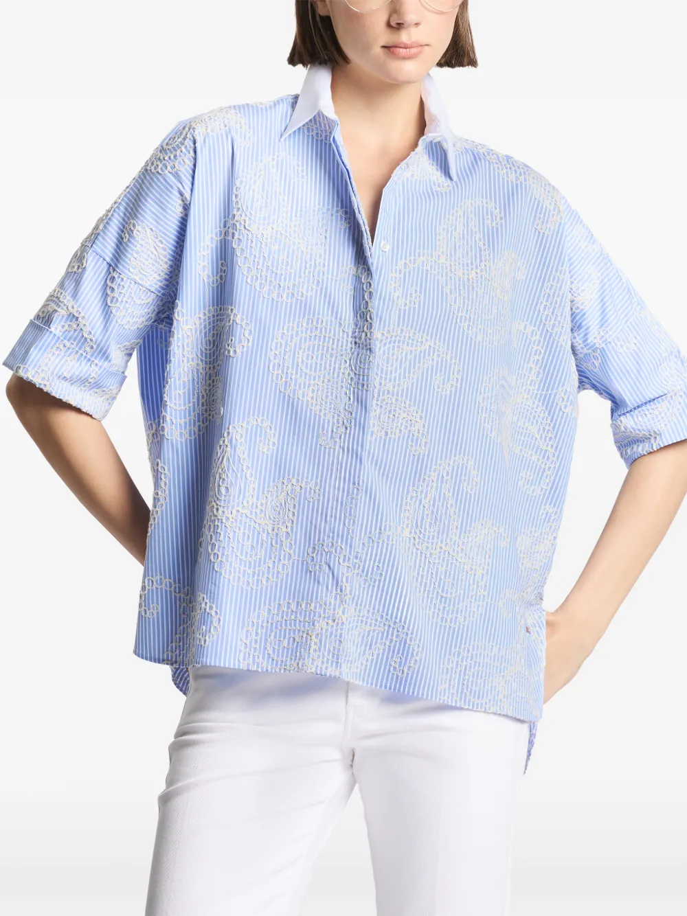  Fay Striped Embroidered Shirt - Blue 