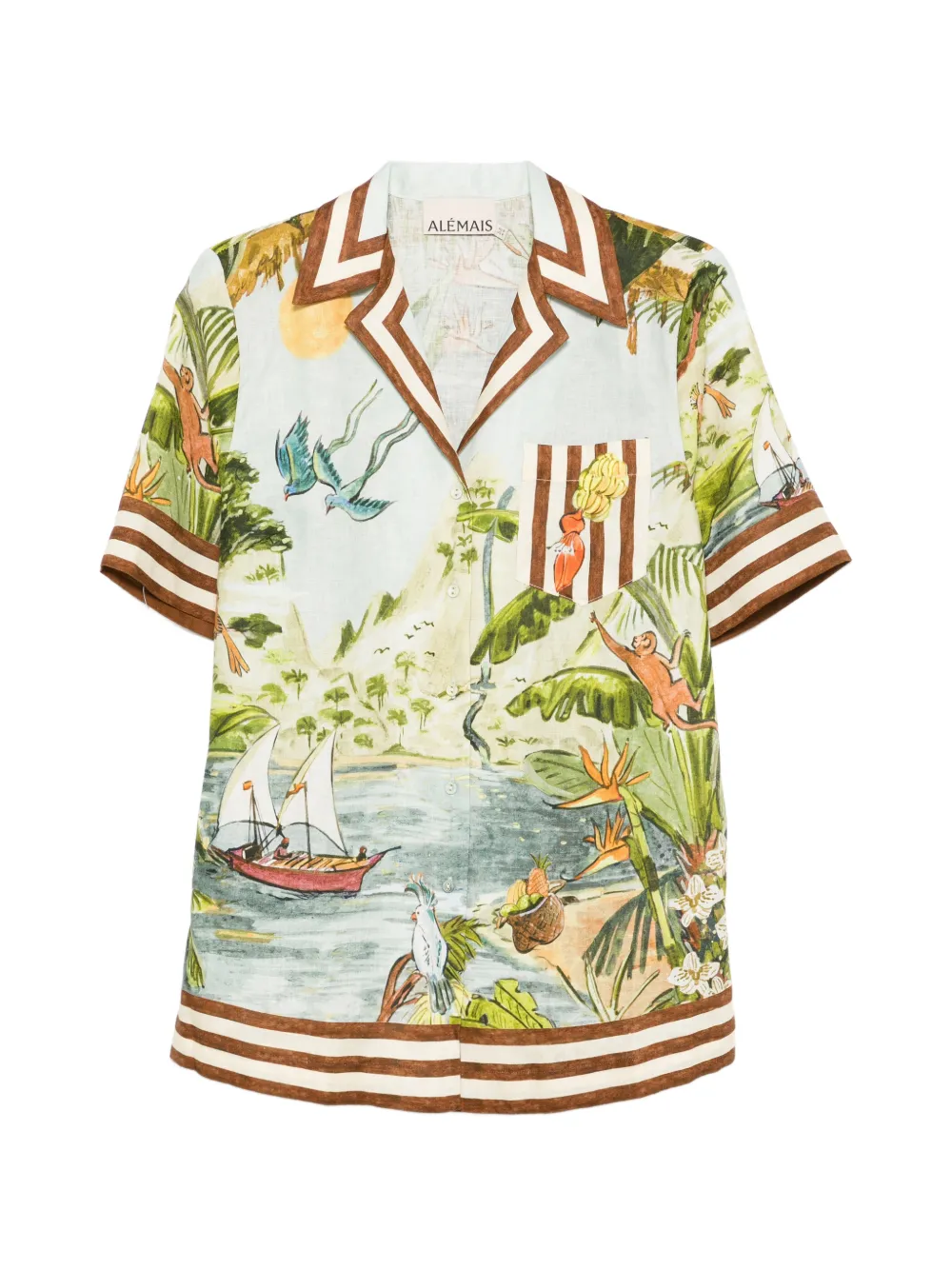 ALEMAIS Toucan Tango striped-trim printed shirt - Blu
