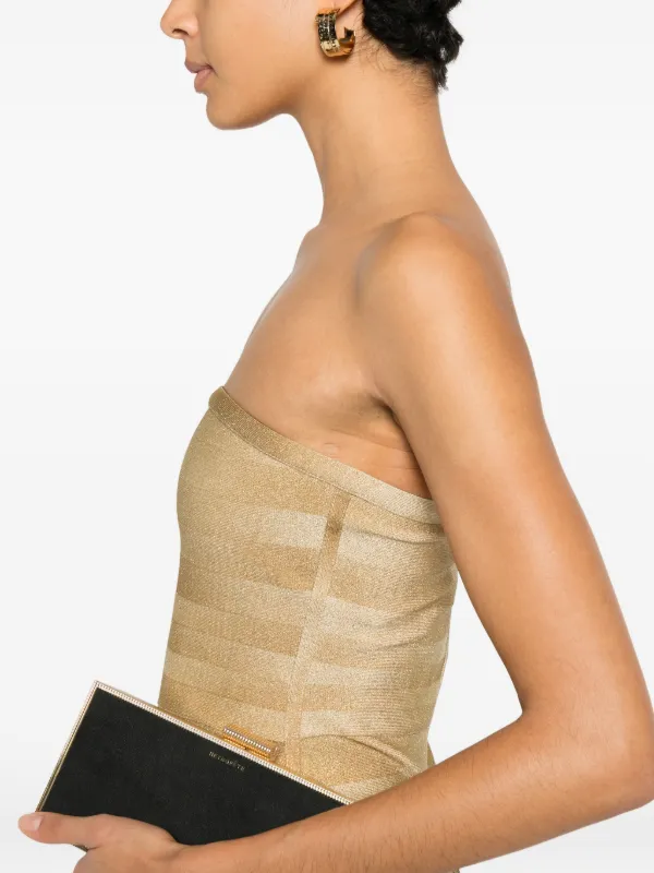 herve leger dress gold Herv Lger Pre-Owned sequin-embellished | 1% spandex Herve Leger Metallic Sweetheart Neck