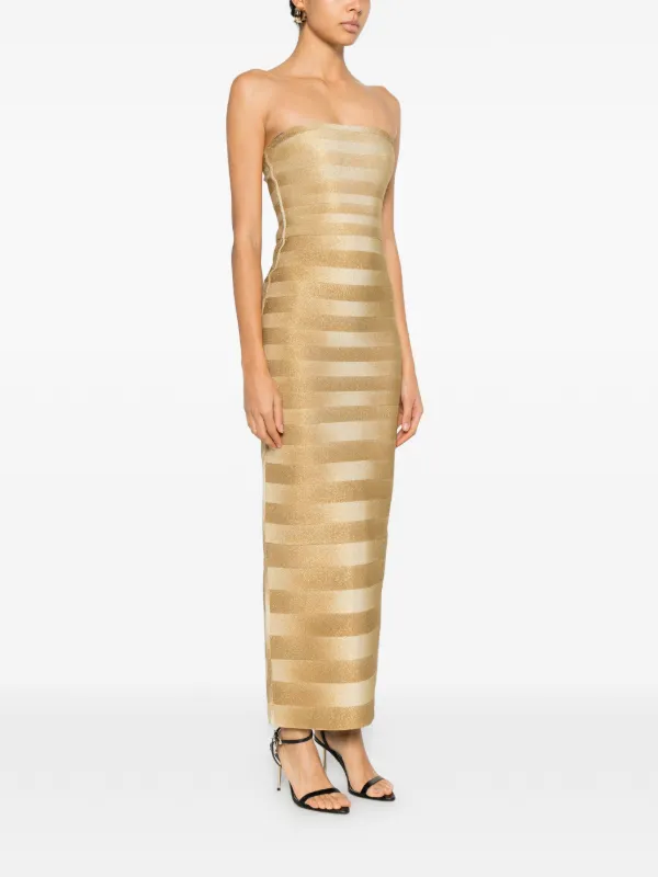 herve leger dress gold THE METALLIC LOUISA Metallic construction THE METALLIC SOPHIE DRESS