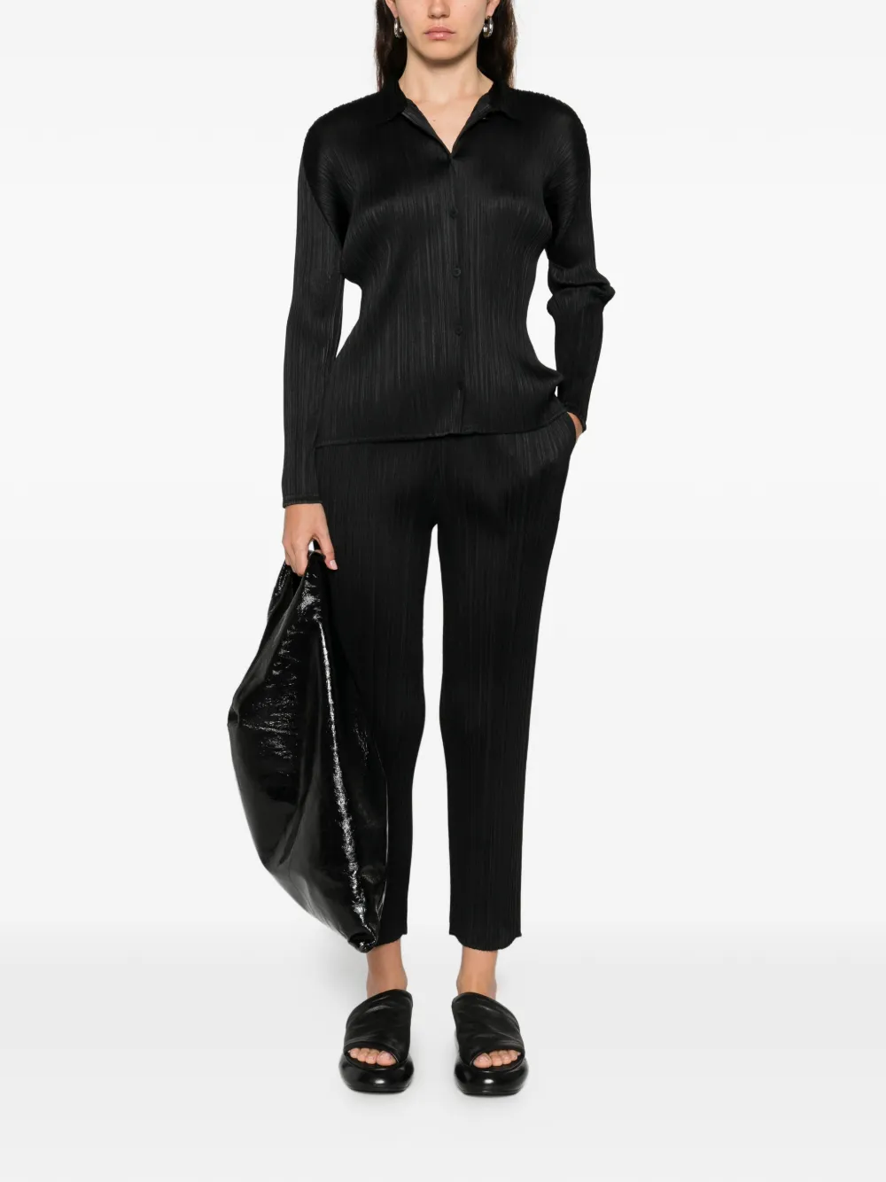 Pleats Please Issey Miyake buttoned pleated top - Zwart