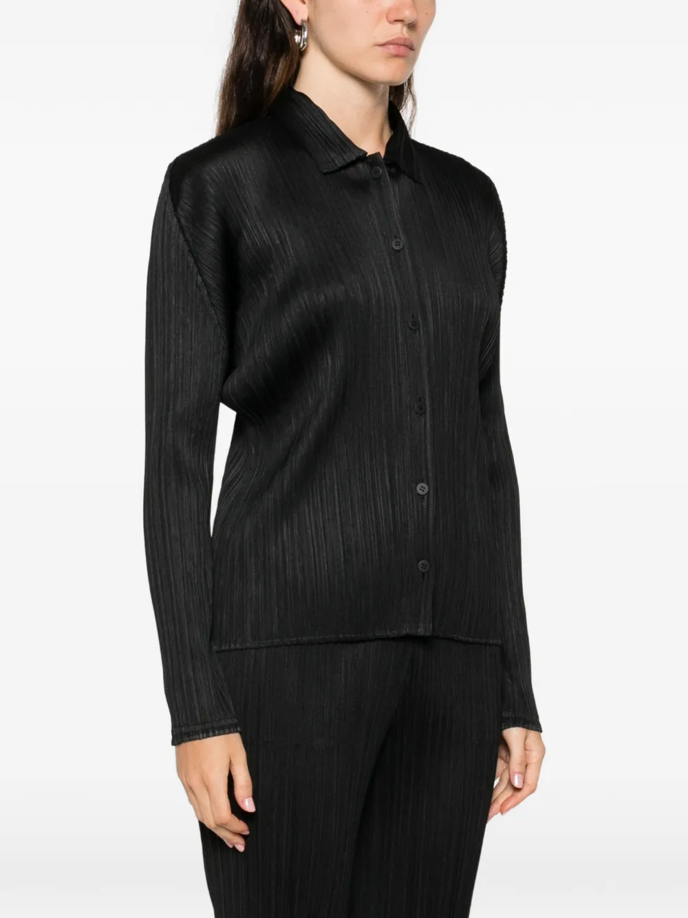 Pleats Please Issey Miyake ボタン プリーツ トップ | ブラック