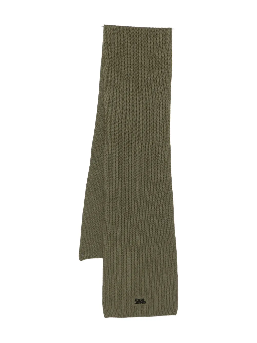 Karl Lagerfeld Ribbed Logo Scarf In Green