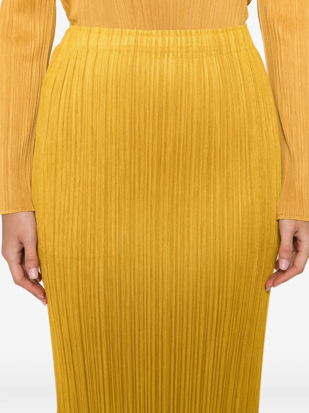 Issey Miyake Pleated Maxi Skirt In Yellow