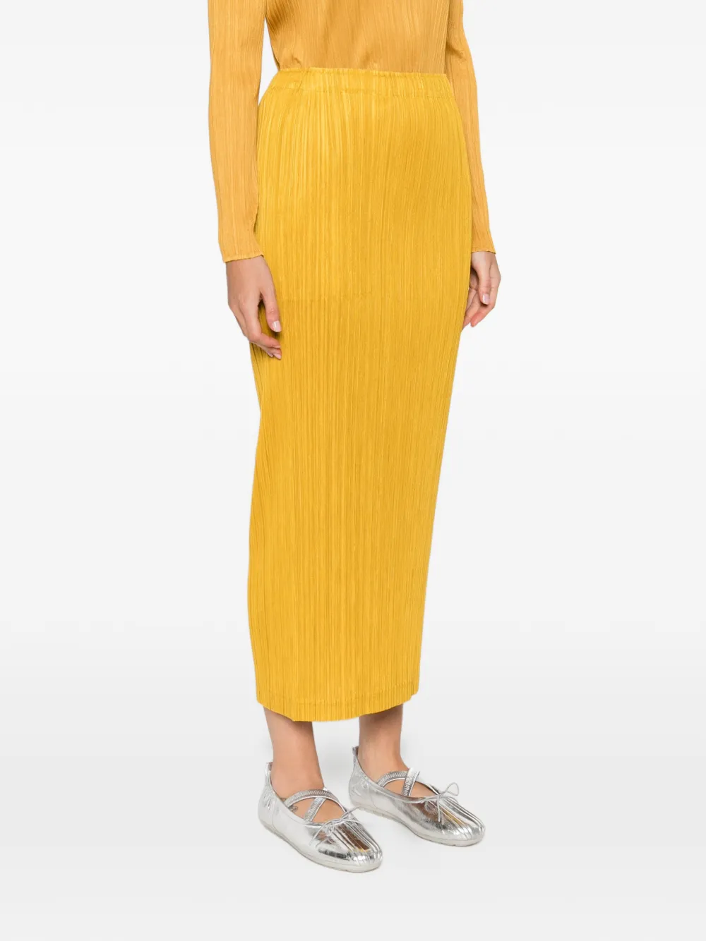Issey Miyake Pleated Maxi Skirt In Yellow