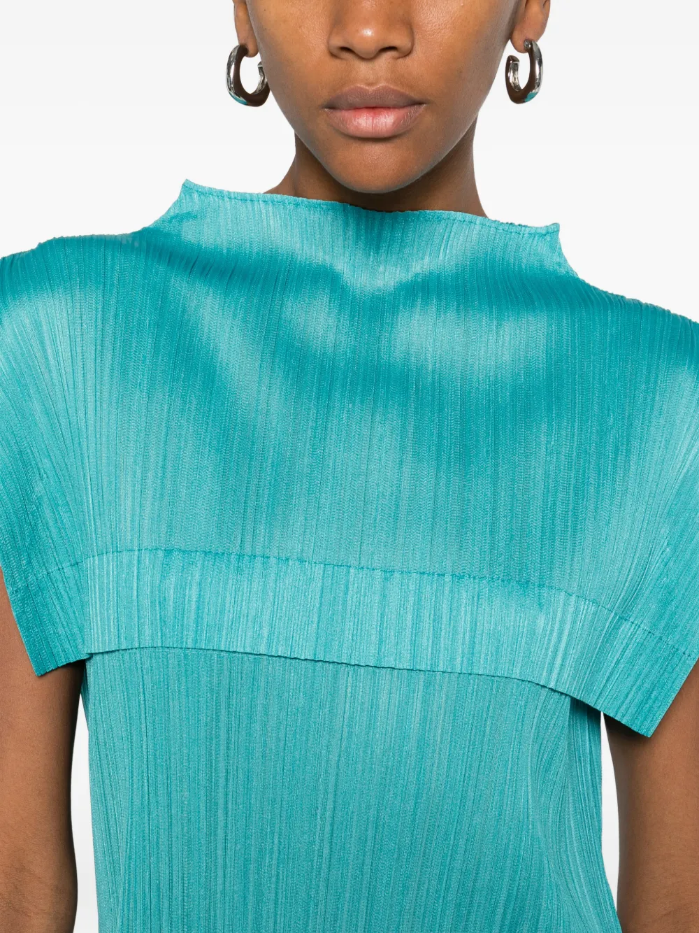 Issey Miyake Pleated Sleeveless Midi Dress In Blue