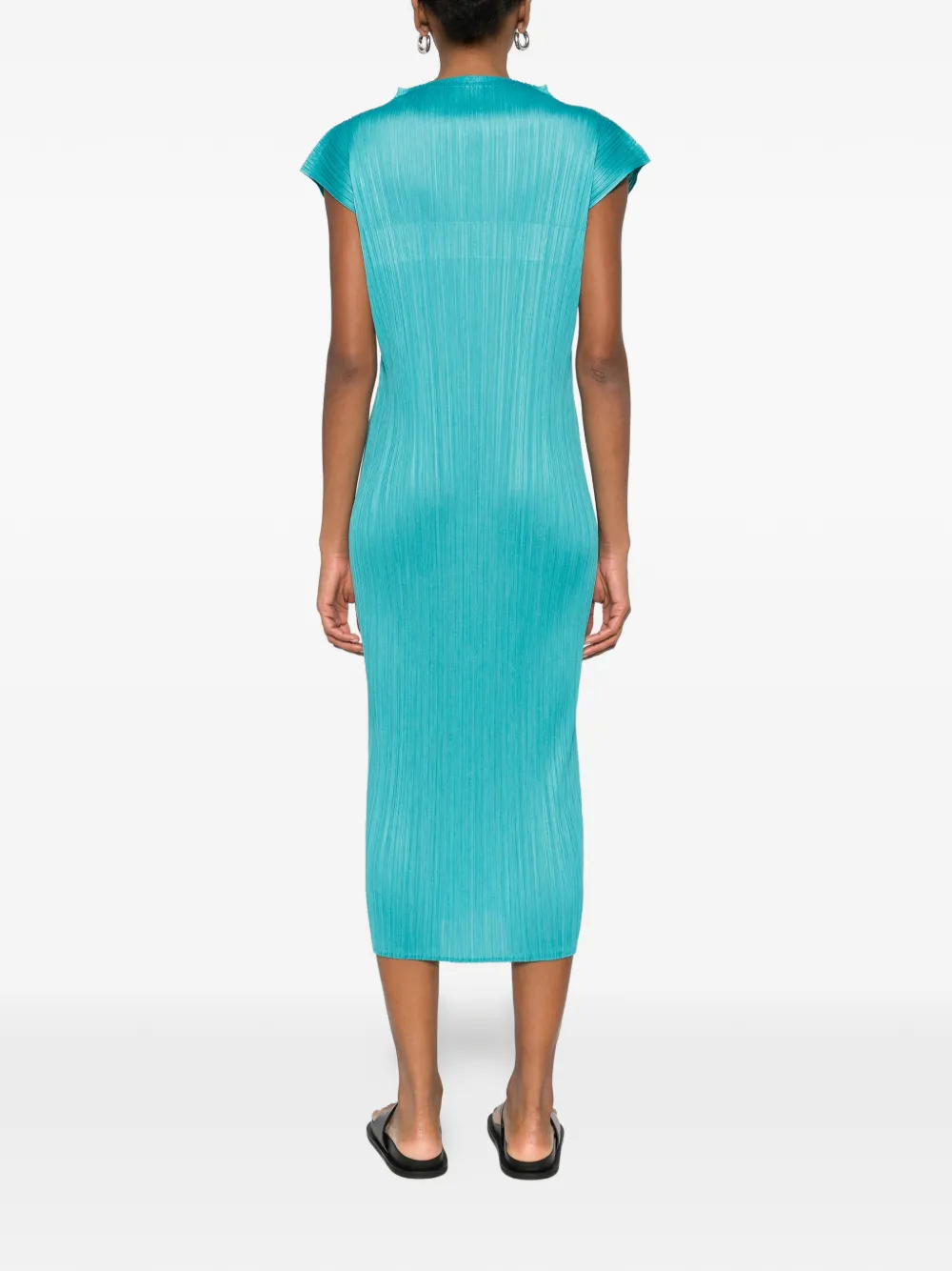 Issey Miyake Pleated Sleeveless Midi Dress In Blue