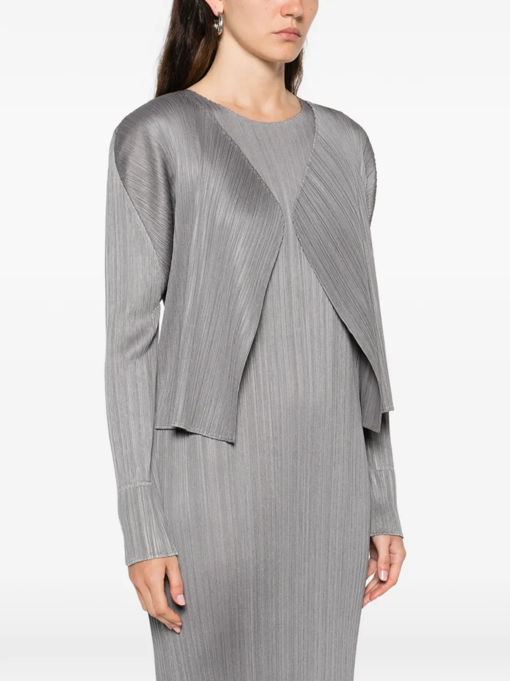 Pleated Long-Sleeve Cardigan