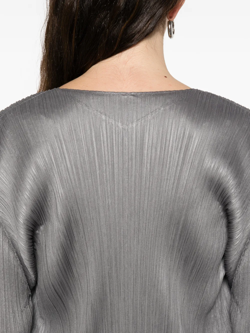 Pleated Long-Sleeve Cardigan