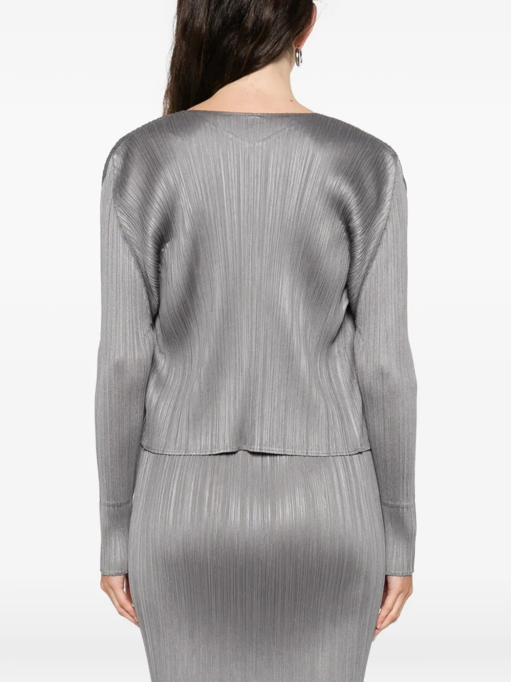 Pleated Long-Sleeve Cardigan