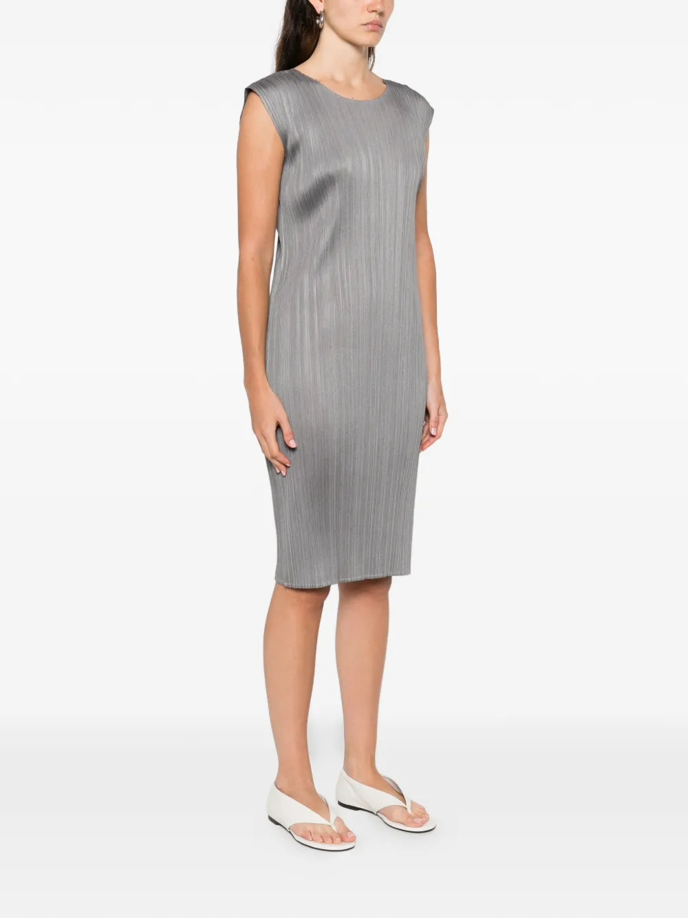Pleats Please Issey Miyake Geplooide mouwloze midi-jurk Grijs