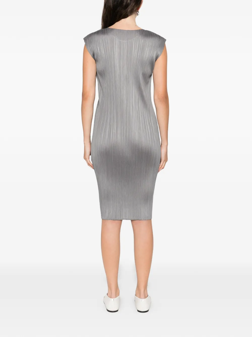 Pleats Please Issey Miyake Geplooide mouwloze midi-jurk Grijs