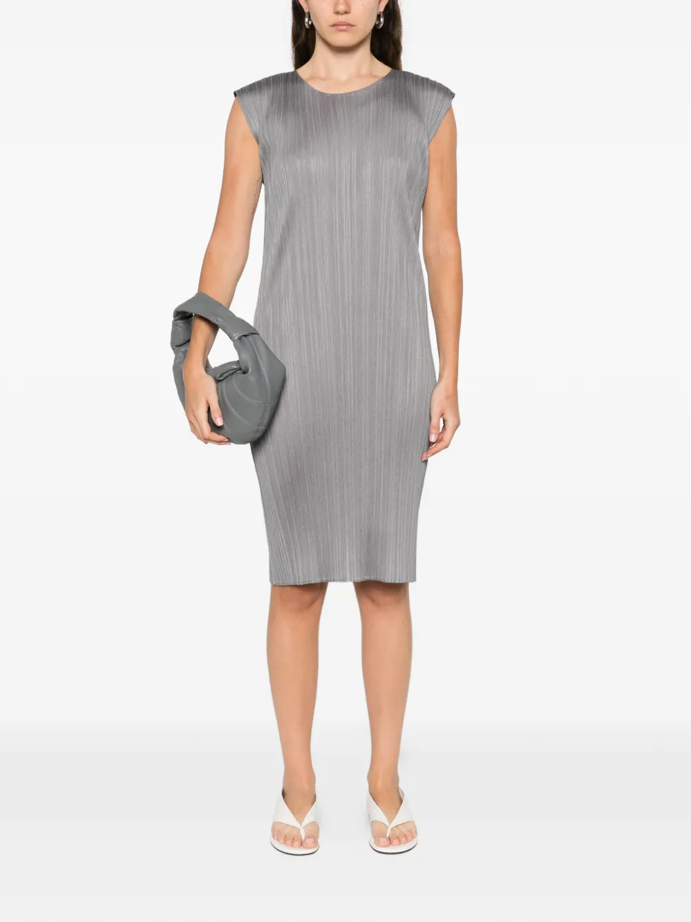 Pleats Please Issey Miyake pleated sleeveless midi dress - Grijs
