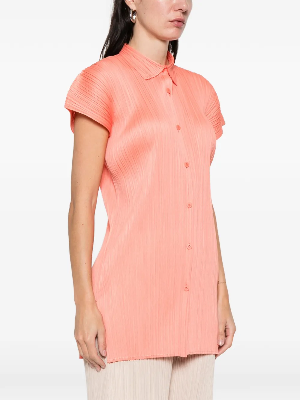  Pleats Please Issey Miyake Button Pleated Shirt - Orange 