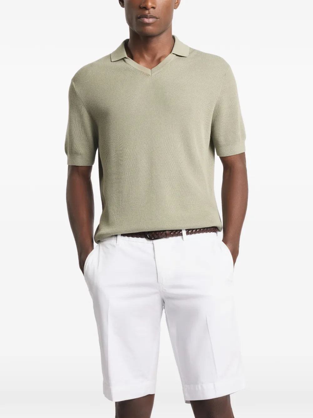 Ribbed Collar V-Neck T-Shirt