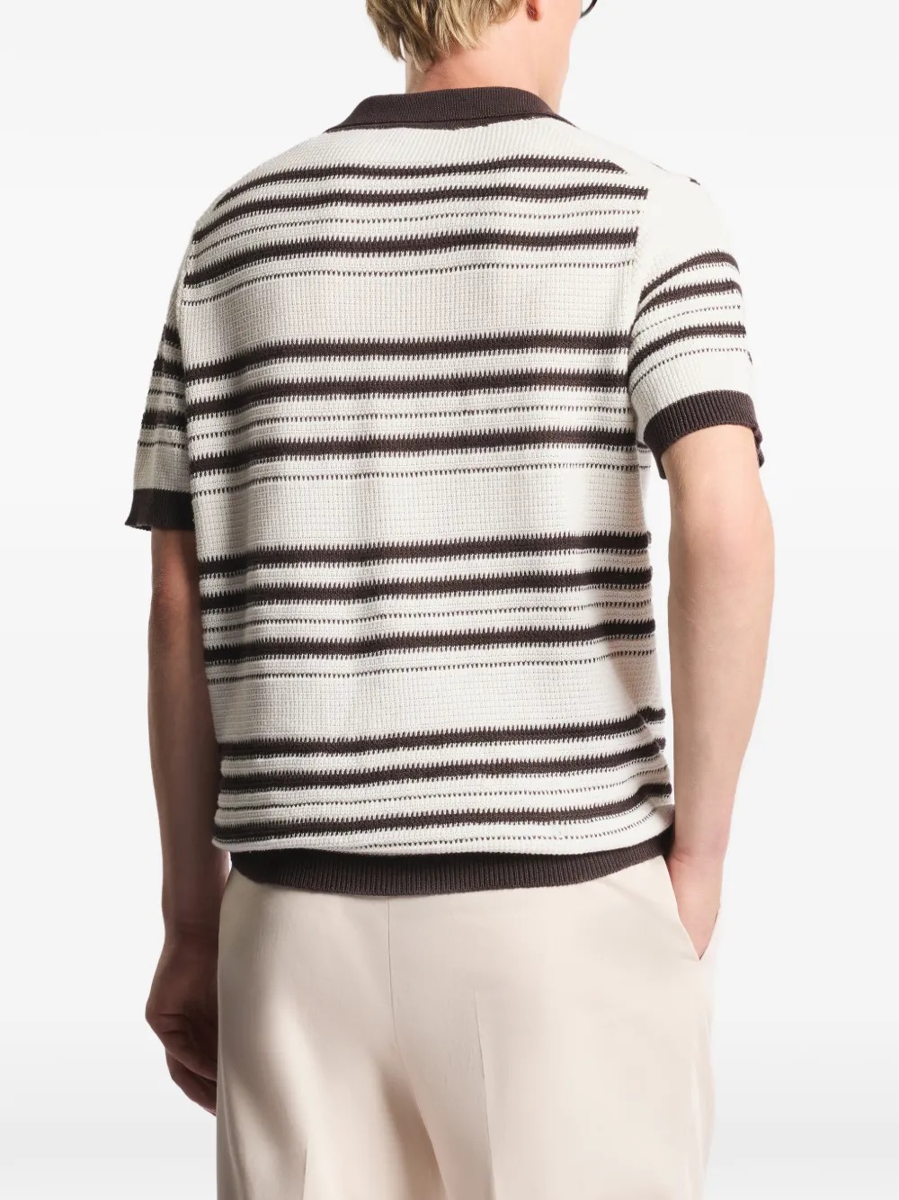 Striped Ribbed-Knit Short-Sleeves Polo Shirt