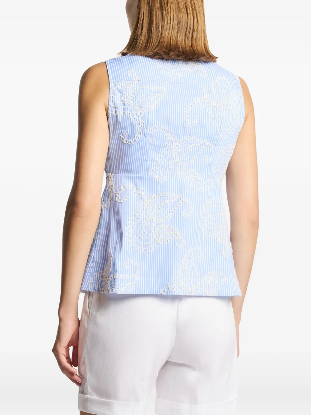 Fay Gestreept mouwloos blouse met borduurwerk Blauw