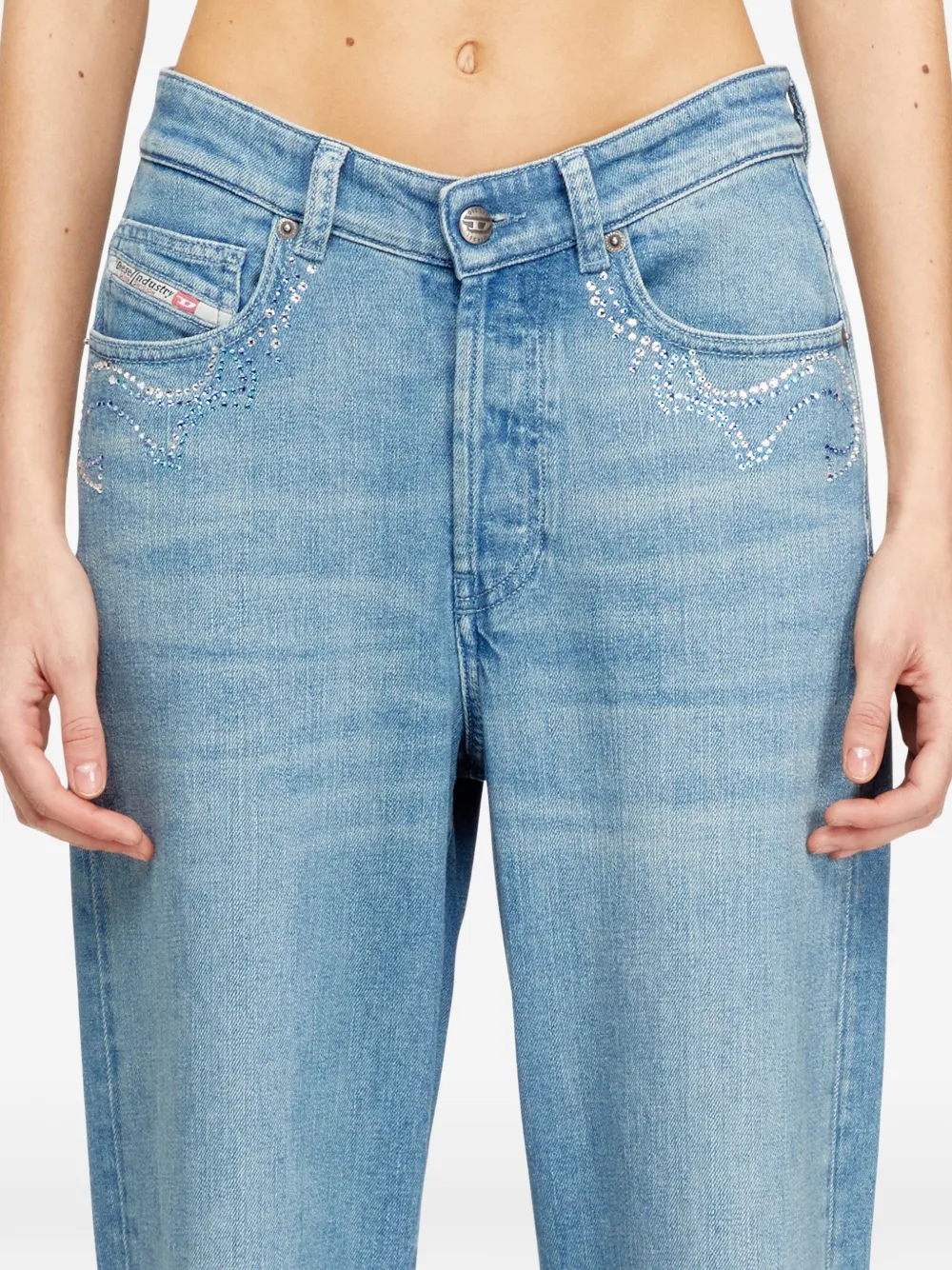 Diesel 1971 D-sent-s1 Micro Stones-embroidered Jeans In Blue