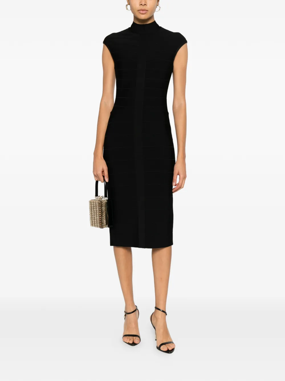 Herve Leger Davina high-neck midi dress - Zwart