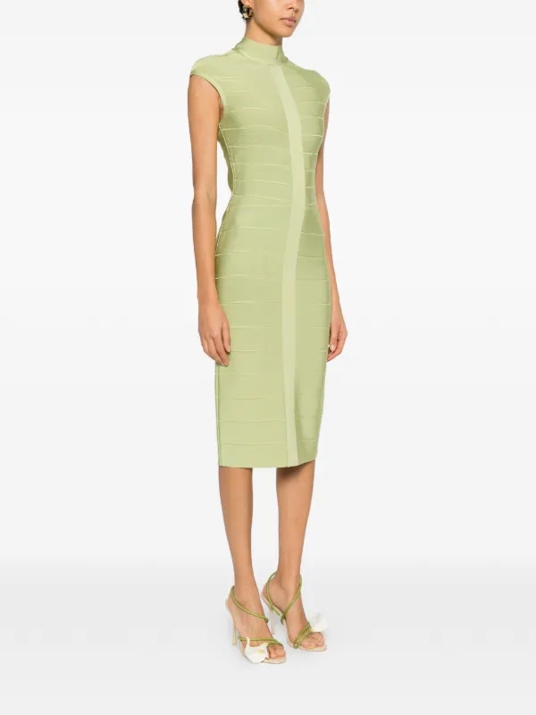 Herve Leger Davina Ribbed Midi Dress - Green