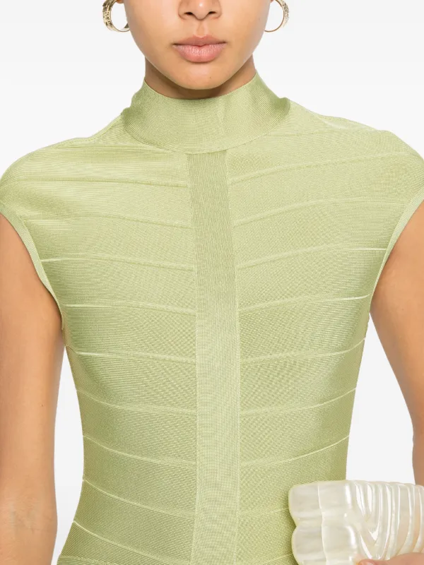 Herve Leger Davina Ribbed Midi Dress - Green