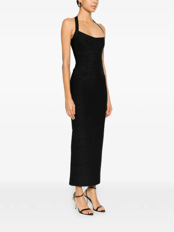 midi dress black bodycon Women Solid Black Boat Neck Sleeveless Straight Hem Knitted Bodycon Midi  Dress