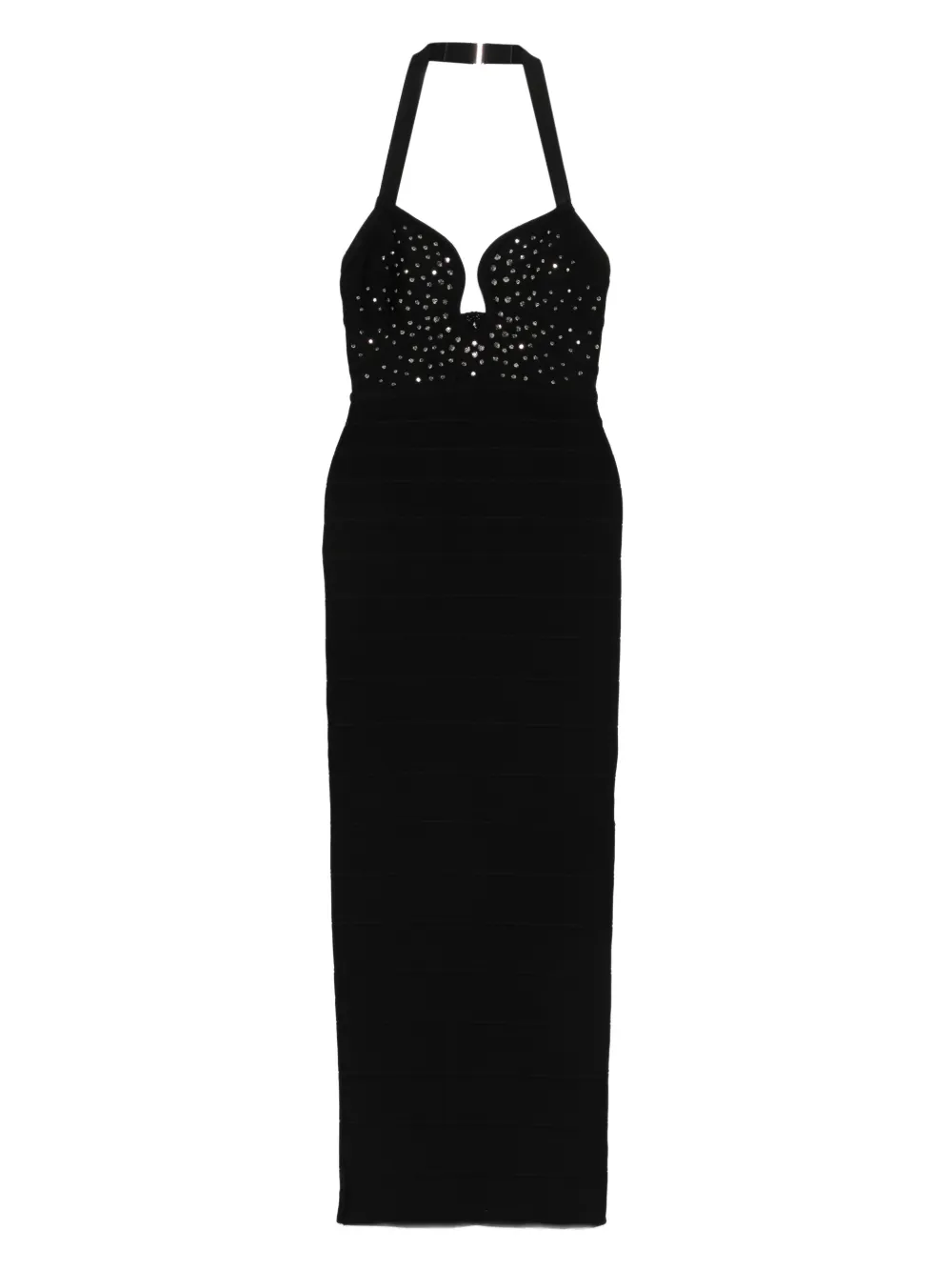 Herve Leger Reina Gown embellished halter-neck mididress - Black