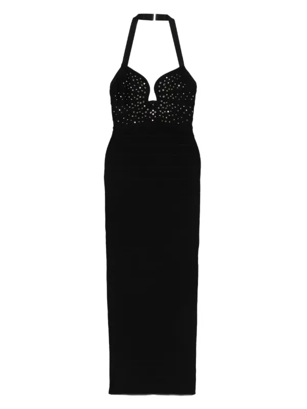 Herv Lger Reina Gown Embellished halter-neck Midi Dress | Black | FARFETCH Herv Lger Reina Gown Embellished halter-neck Midi Dress | Black | FARFETCH
